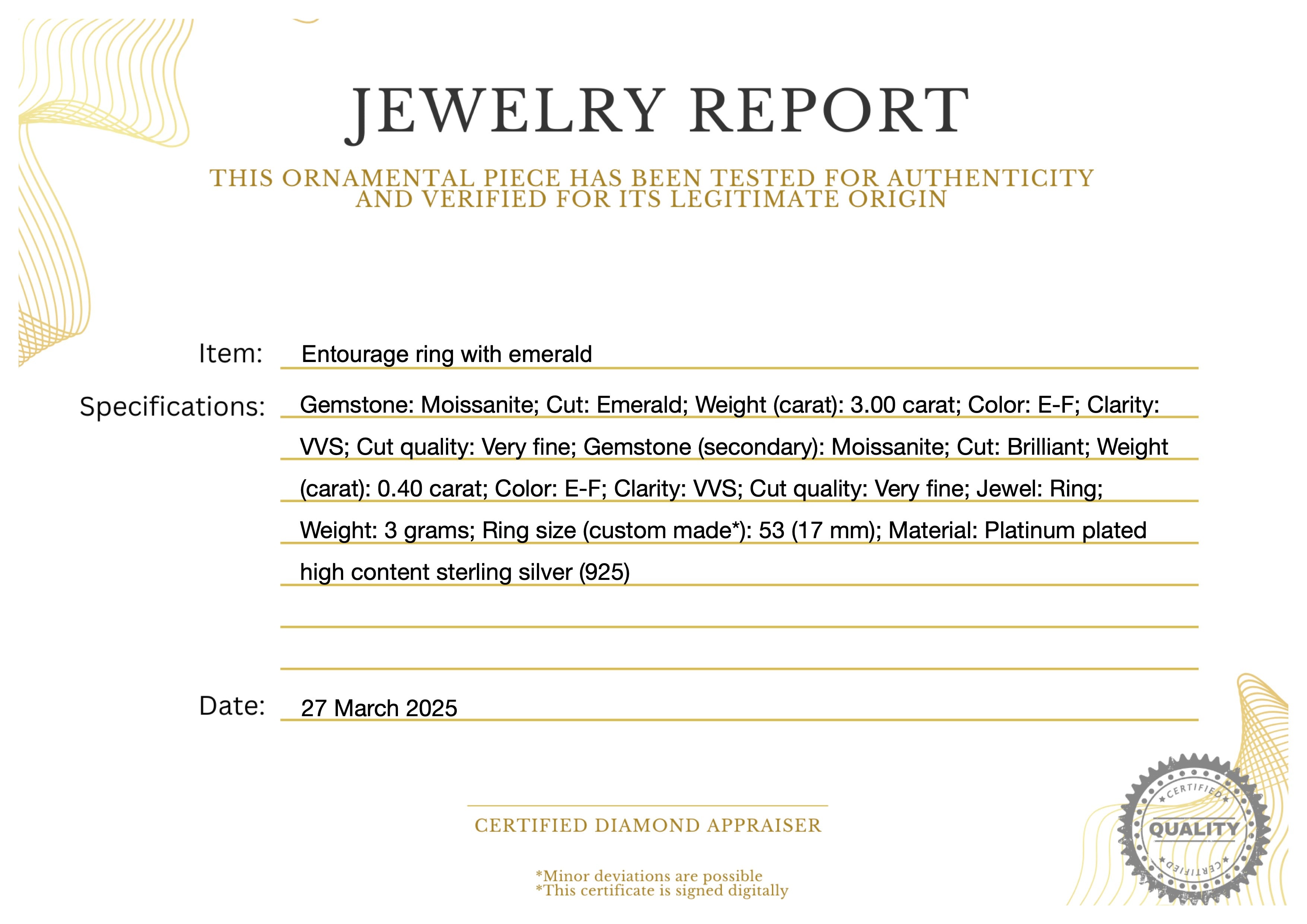 Entourage ring met emerald