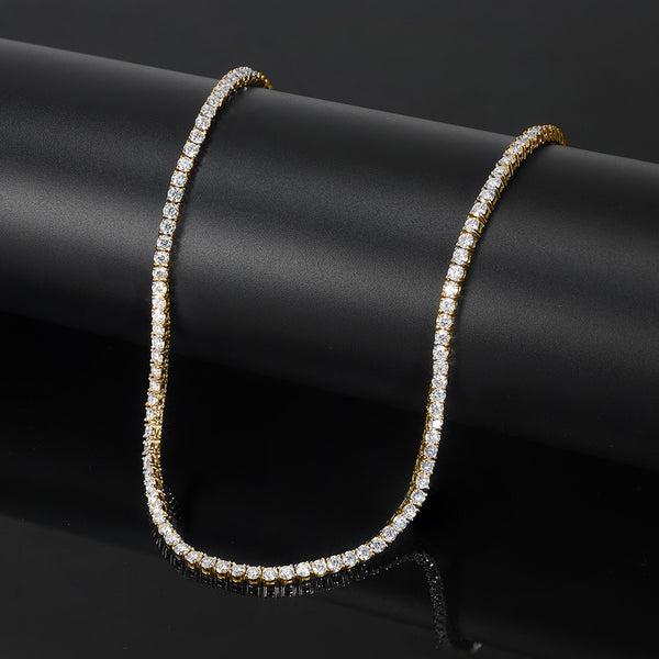 18k doublé tenniscollier, gezet met 12.50 ct briljant geslepen moissaniet, topkleur D