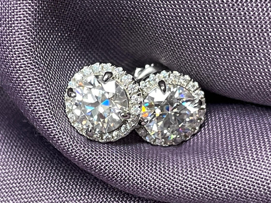 18k doublé entourage oorknoppen, moissaniet 2.00 ct