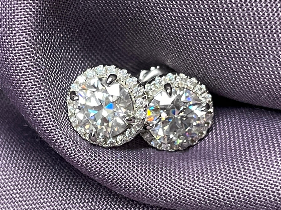 18k doublé entourage oorknoppen, moissaniet 2.00 ct