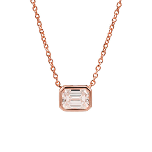 18k rosé doublé collier met rechthoekige hanger, gezet met briljant geslepen moissaniet