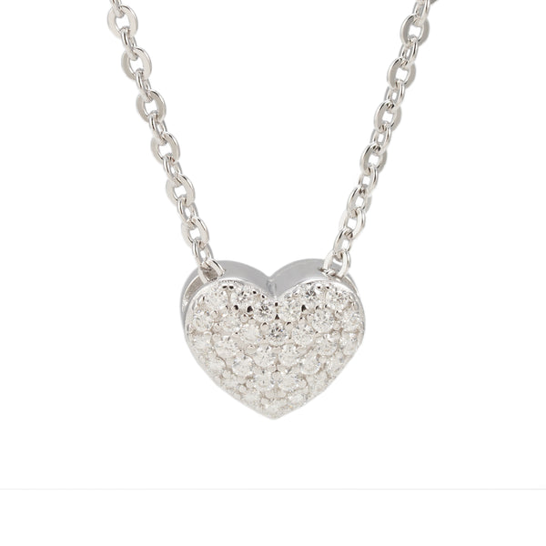 Hoog gehalte zilveren ketting met hartvormige hanger, gezet met 0.45 ct briljant geslepen moissaniet