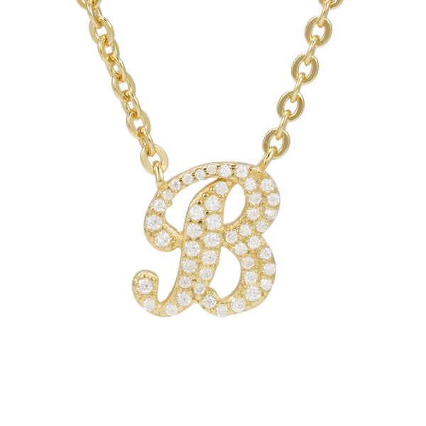 18k doublé collier met letterhanger B, volledig gezet met 3.74 ct briljant geslepen moissaniet