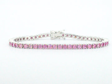 Zilveren tennisarmband, roze moissaniet