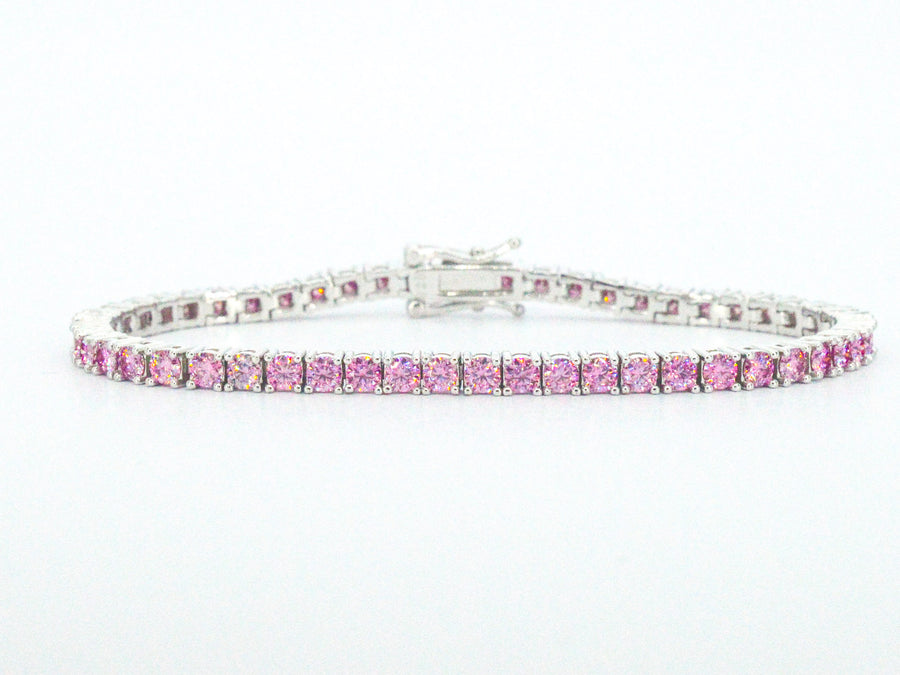 Zilveren tennisarmband, roze moissaniet